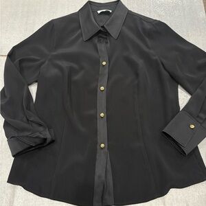 [44]Anna.V.Braun Black Satin Button-Up Shirt Gold Buttons Silky